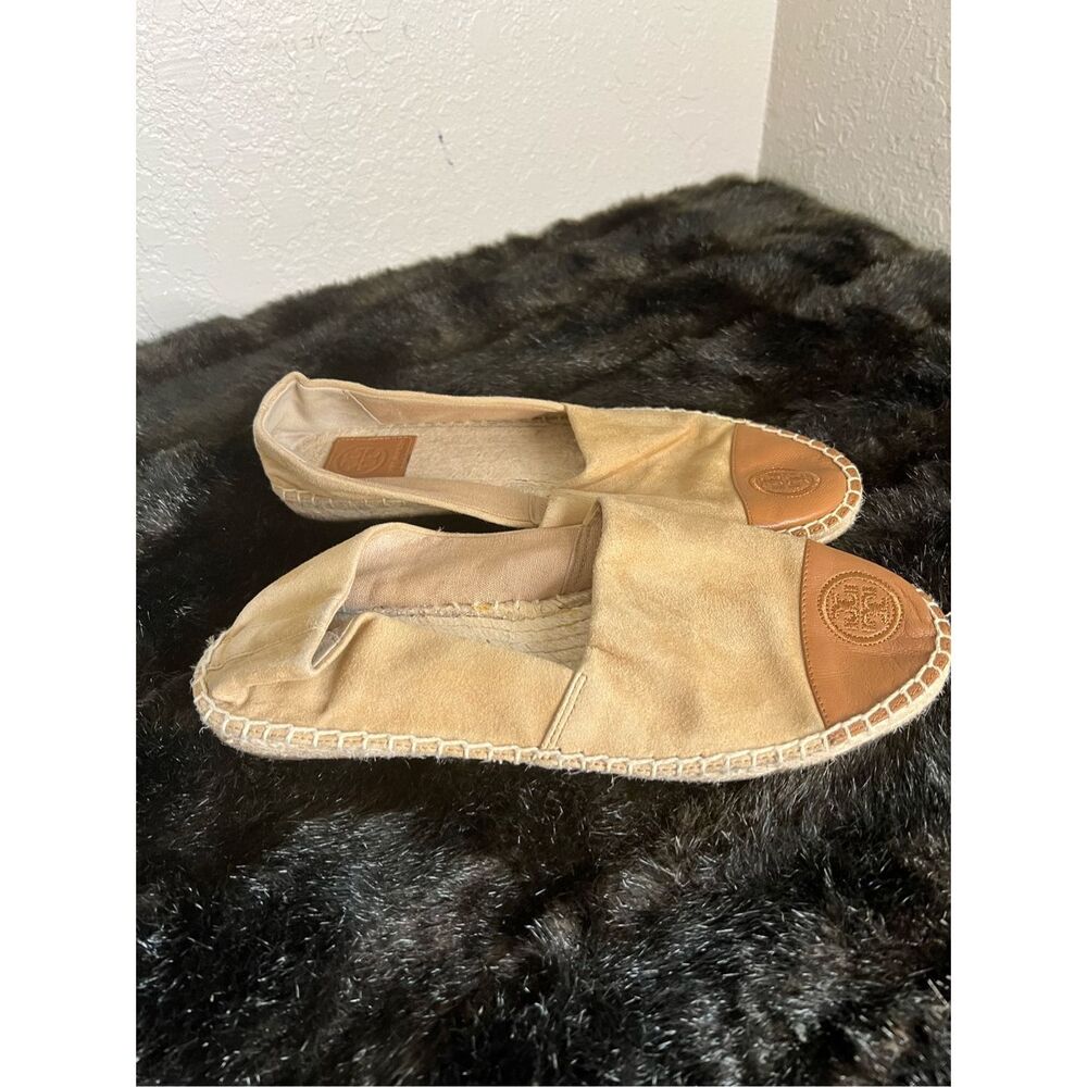 Tory Burch Colorblock Women's Size 9 US Beige Nappa Leather Espadrille Flats - Picture 4 of 7